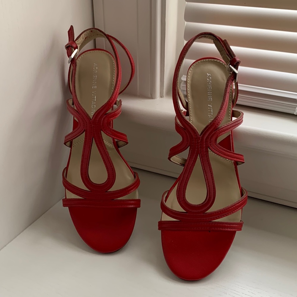 Never Worn Lipstick Red Strappy Leather Kitten Heel Sandals